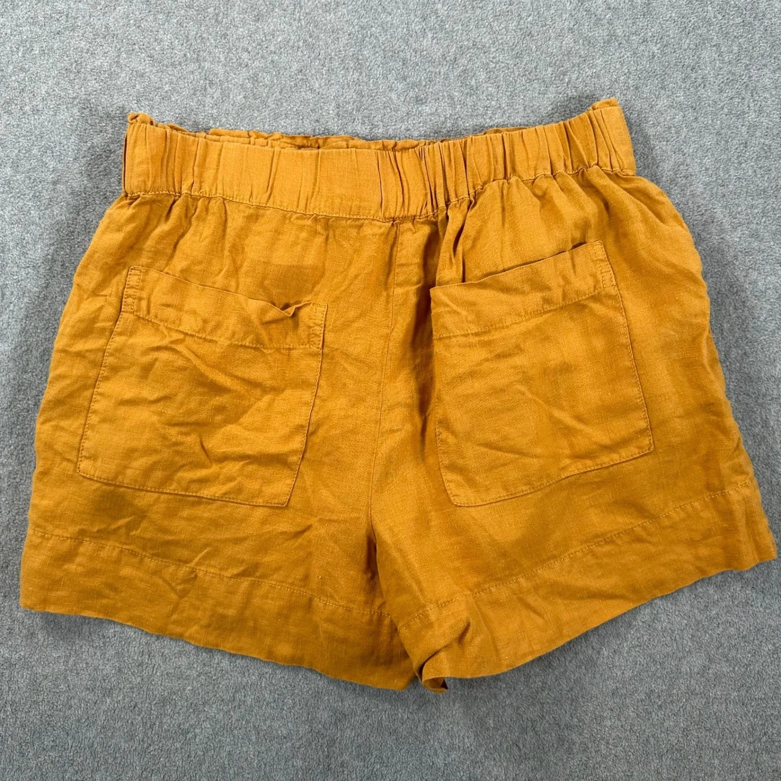 Lou & Grey High Rise Linen Shorts Women's Medium Elastic Waist Golden Yellow - Image 6