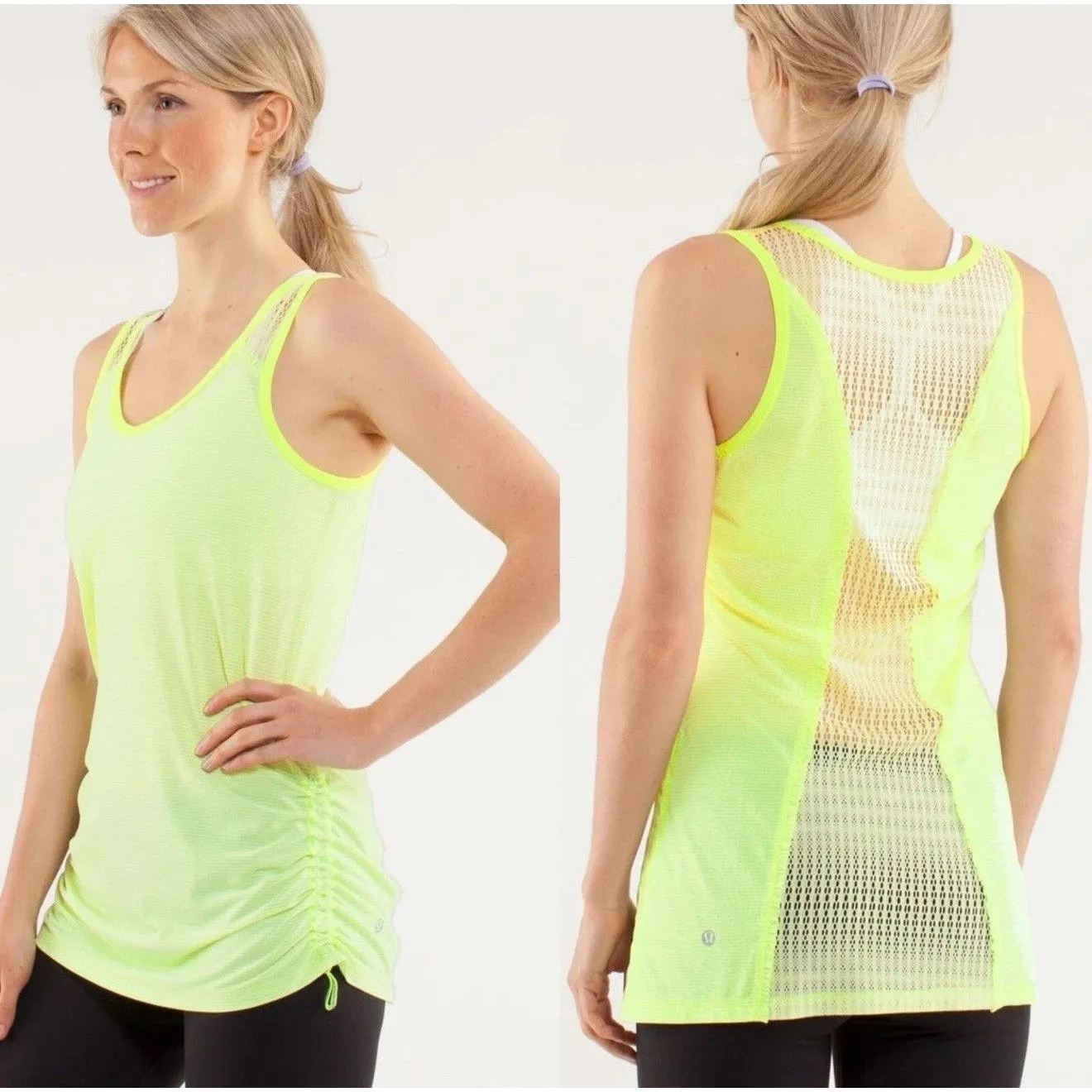 Women’s Lululemon Tank Top Tie And Fly Side Cinch Long Striped Yellow 12 - Image 2