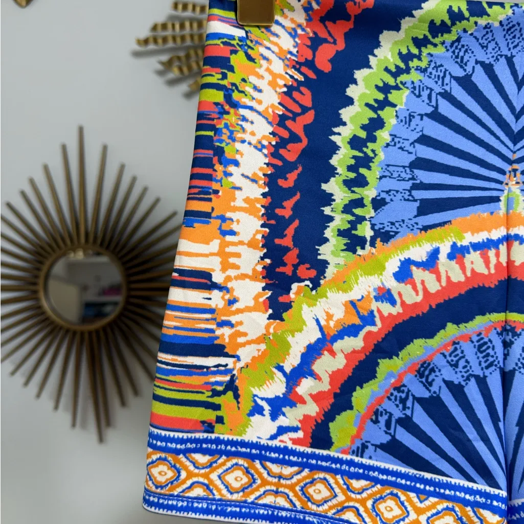 Jealous Tomato High Waist Blue and Orange Patterned Shorts - Image 2