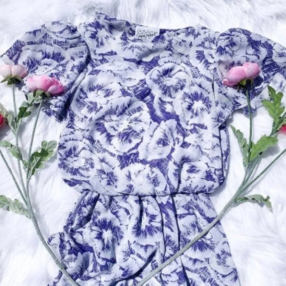 New Raves Vintage Size 3/4 Blue Floral Maxi Long Dress Periwinkle Flowy Chic - Image 2