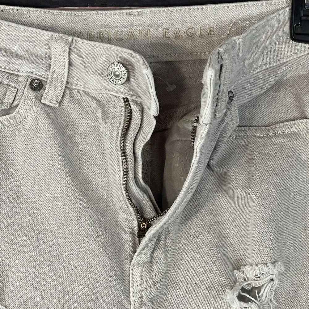 American Eagle SZ 00 Mom Straight Jeans Mid-Rise Distressed Rips Pockets Gray - Image 8