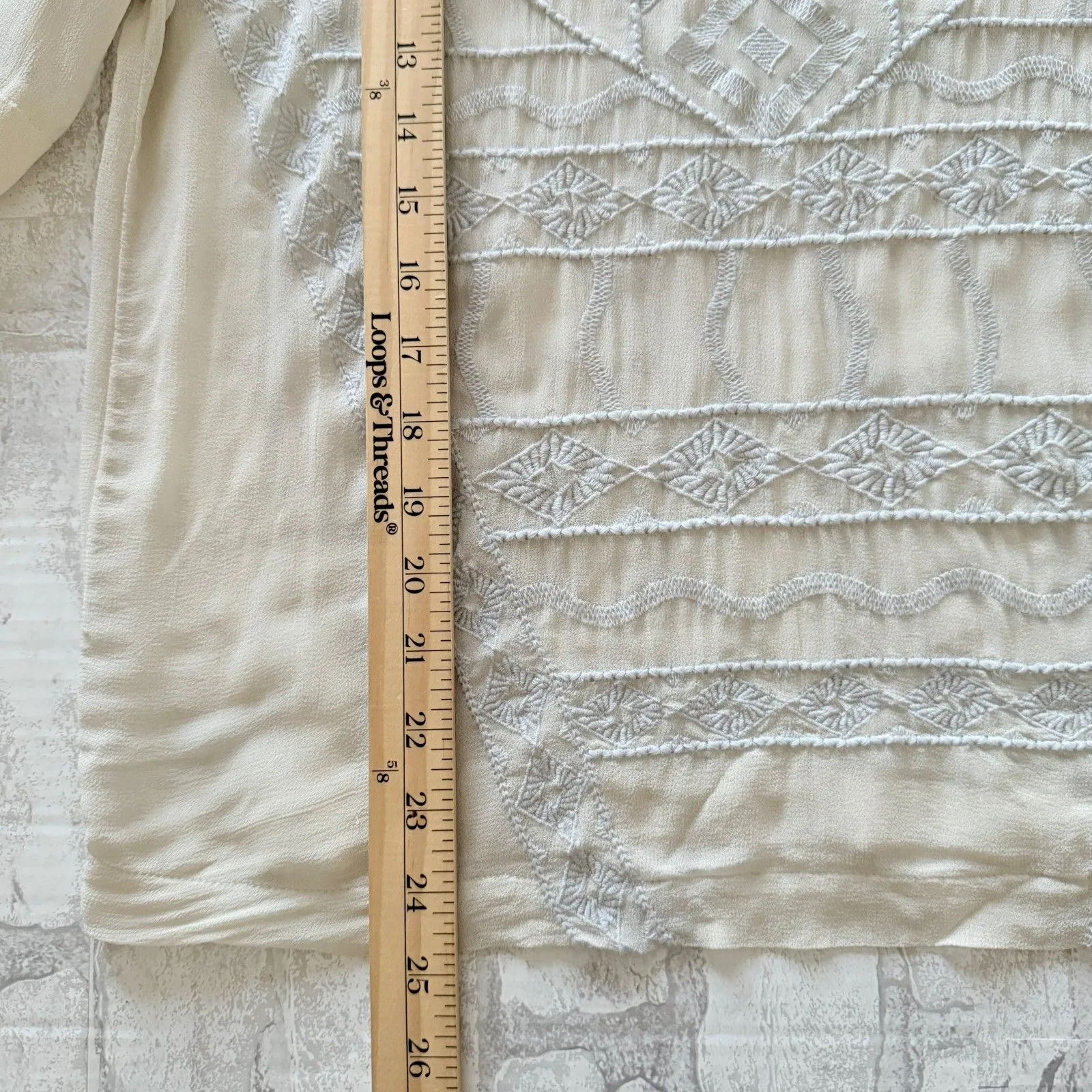 Lucky Brand Vintage Off White Embroidered Ethereal Boho Mesh Layered Top Sz S - Image 9