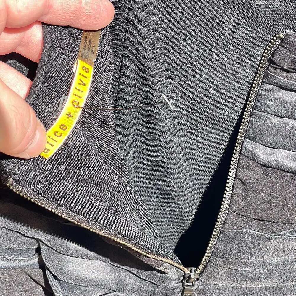 NWT ALICE + OLIVIA Women’s Leather and Silk Colorblocked Mini Dress - Image 7