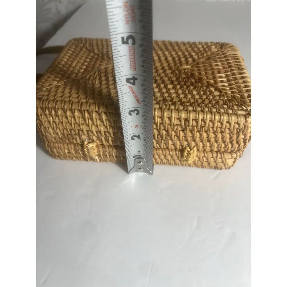 Handcrafted Vegan Rattan Woven Crossbody Purse Bag Boho Summer Beach Straw Style Brown - Image 9