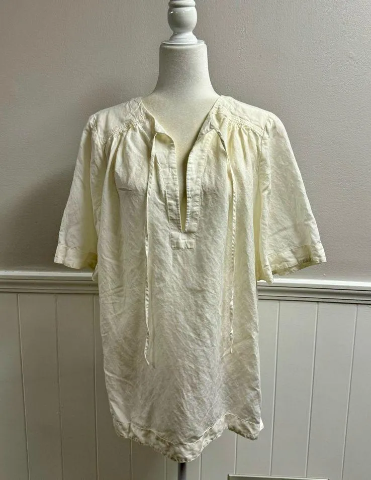 Cult Gaia Kittie Short Sleeve Tunic Top Linen Tencel Blend Off White Large L - Image 15