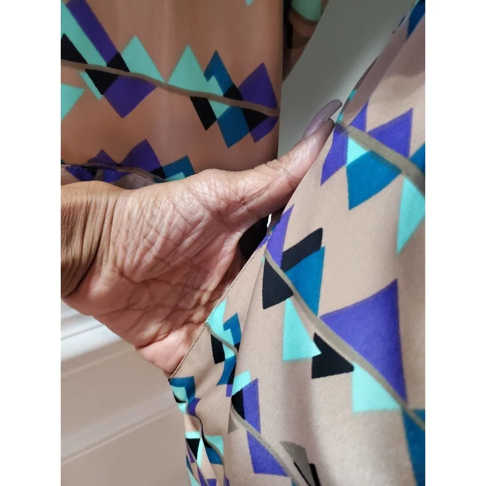 Attention Women's Multicolor Polyester Collared Long Sleeve Knee Length Dress M - Image 5