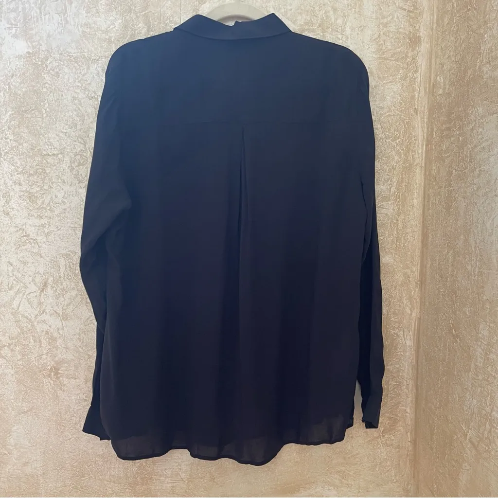 Mango viscose button down long sleeves shirt  feather lightweight Black Sz 12 - Image 5