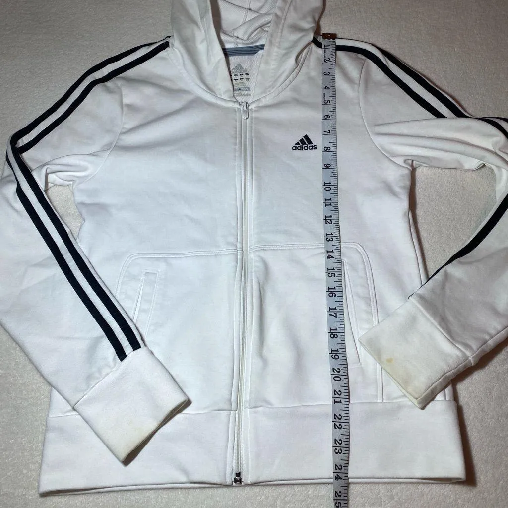 White Adidas Zip-Up Hoodie - Image 5