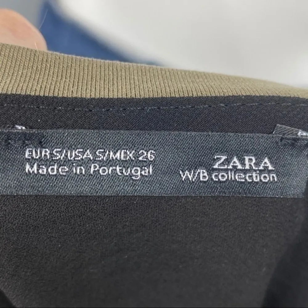 Zara Green Black Color Block Long Sleeve Blouse Loose Fit Top Size Small - Image 6