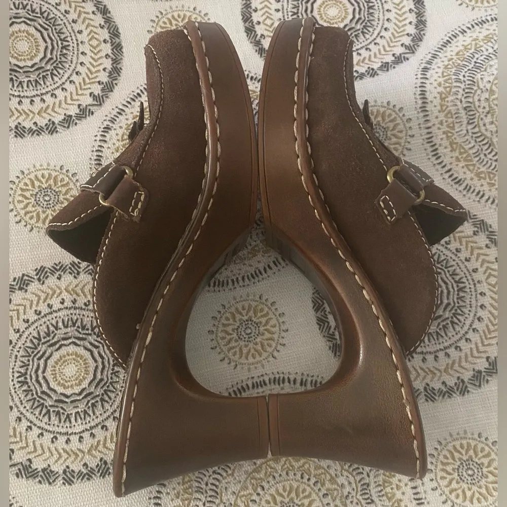 Vtg Nicole Womens 6M Brown Markie Suede Chunky Clogs Mules Tassel Boho Size 6 - Image 6