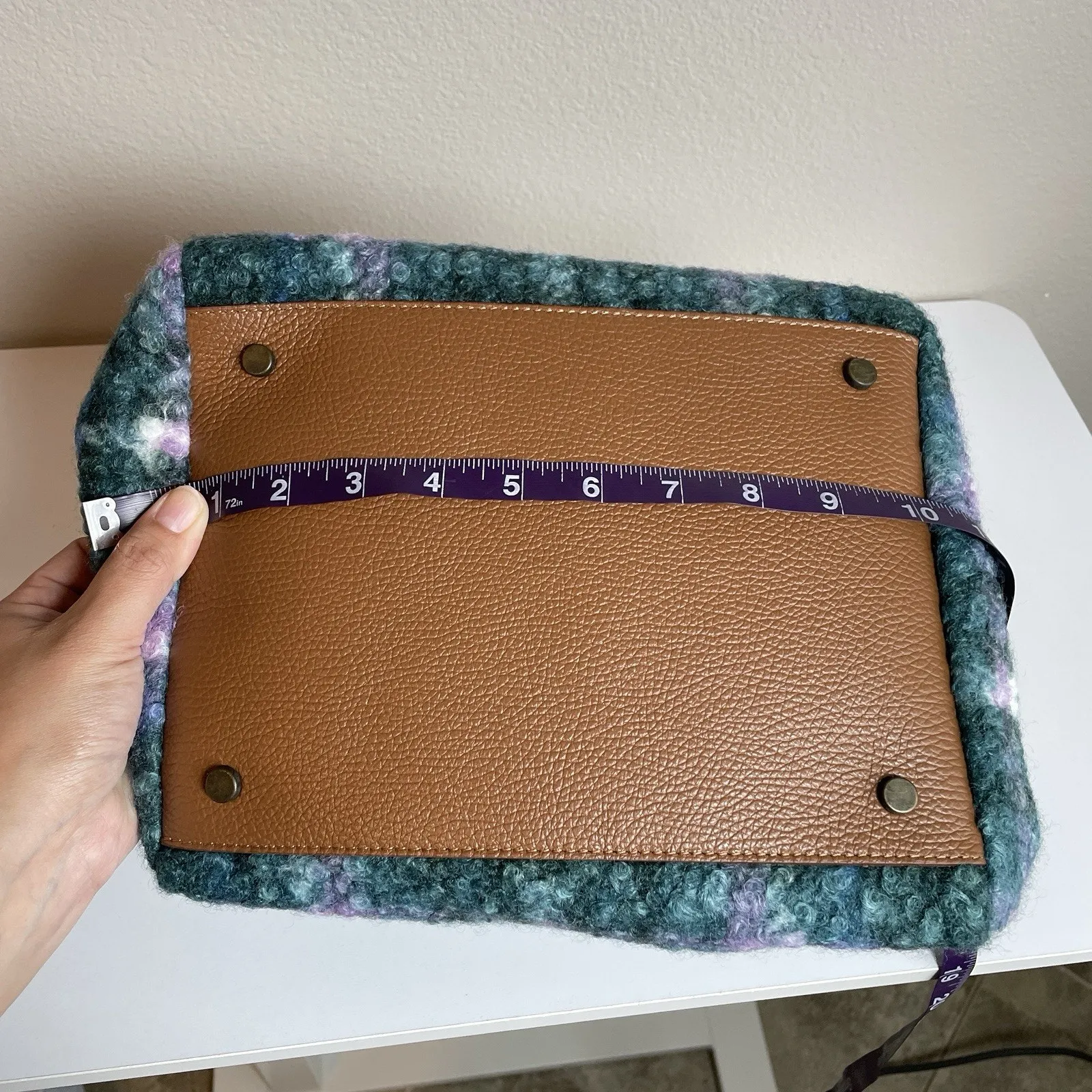 Sundance Maple Glen Teddy Plaid Tote Bag Felted Textured Pebbled Leather Green - Image 11