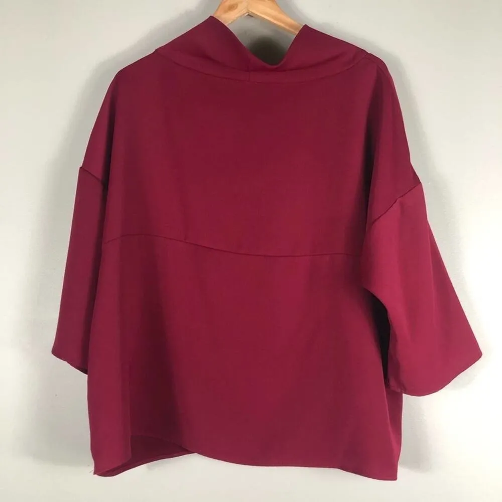 Chico's Chico’s Red 3/4 Sleeve Solid Oversized Mock Neck Knit Blouse - Image 3