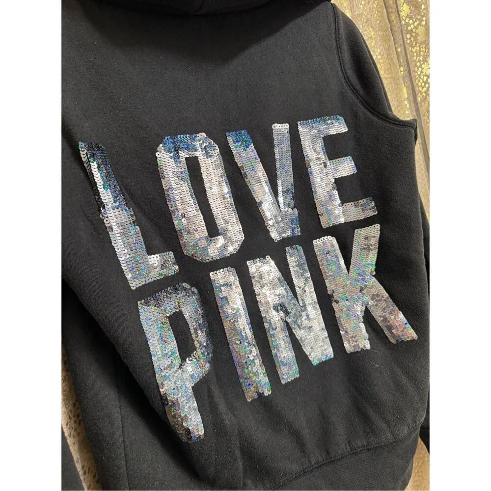 PINK Victorias Secret Y2K Fur Lined Holographic Sequin Bling Hoodie XS - Image 3