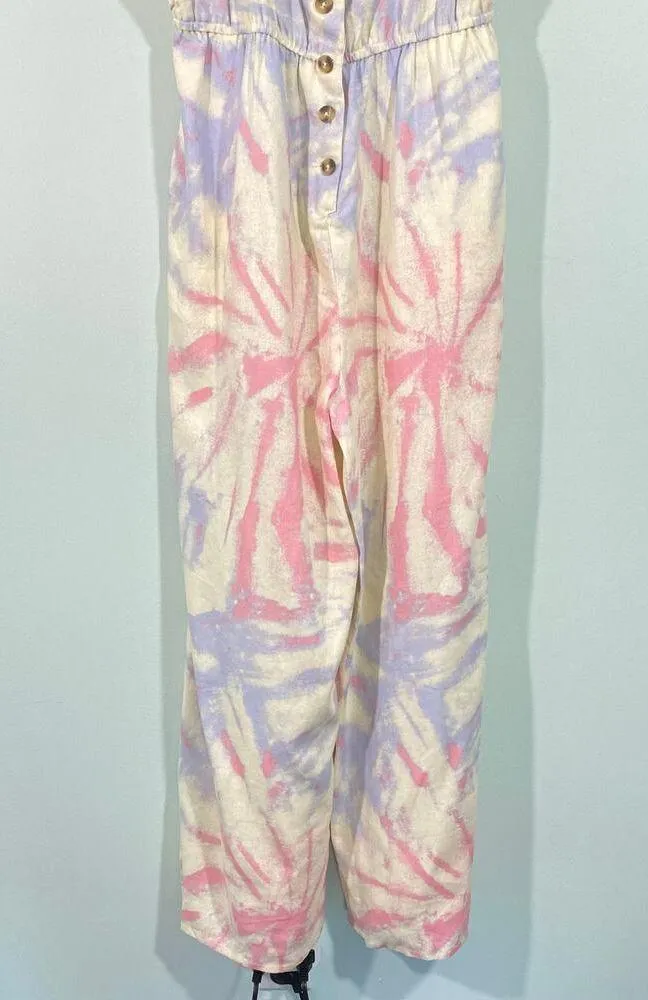 Modcloth Pink & Purple Tie-dyed Every Waking Momentum Wide Leg Jumpsuit Size L - Image 4