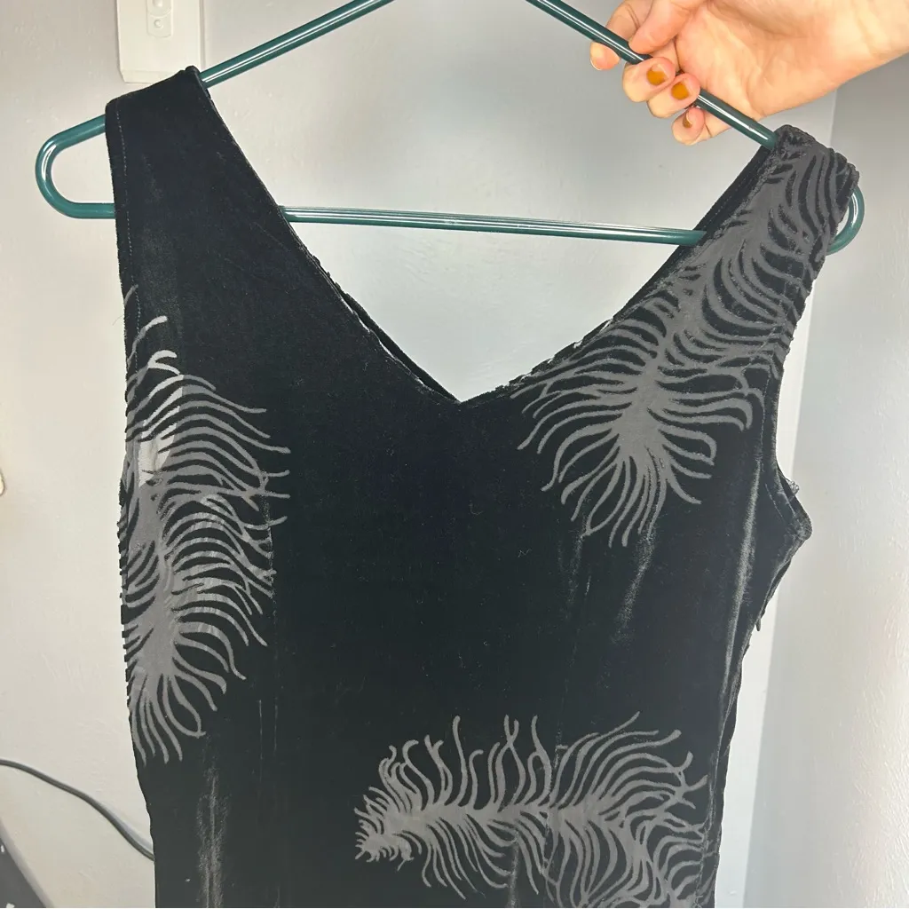 Black velvet feather sheer minidress whimsigoth dark academia size small 2/4 90s - Image 2