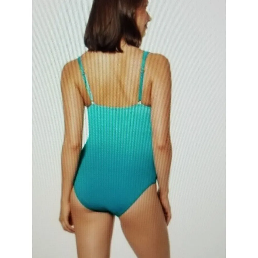 Bleu by Rod Beattie Shirred Ombré One-Piece Swimsuit in Sea Dive Women's Size 6 - Image 4