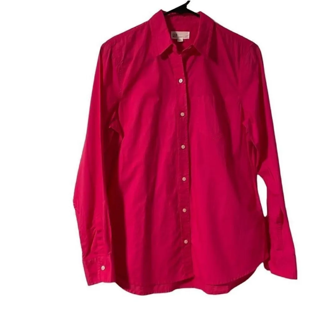 GAP Women's Boyfriend Fit Button Down Long Sleeve Shirt 100% Linen Fuchsia NWT - Image 3