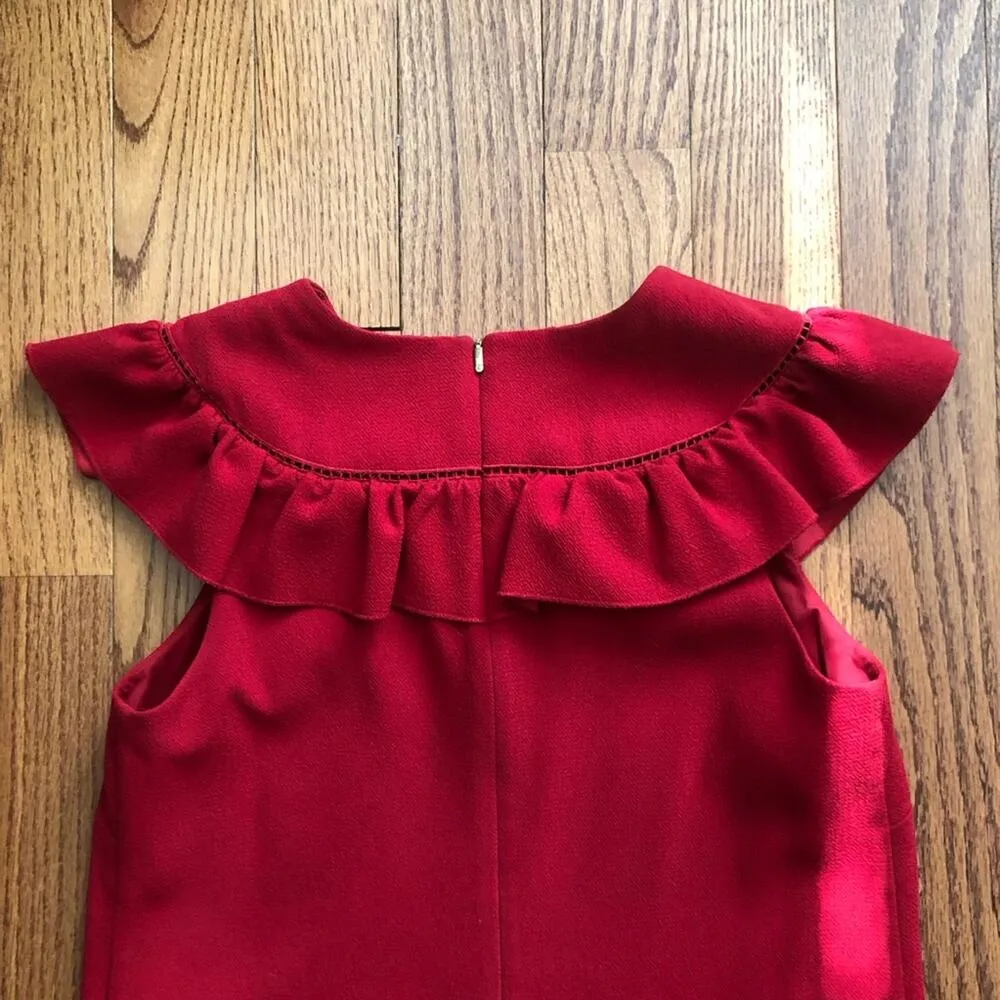Trina Turk Cherry Red Rose Shift Ruffles Neckline Sleeveless Women’s Size 8 - Image 11
