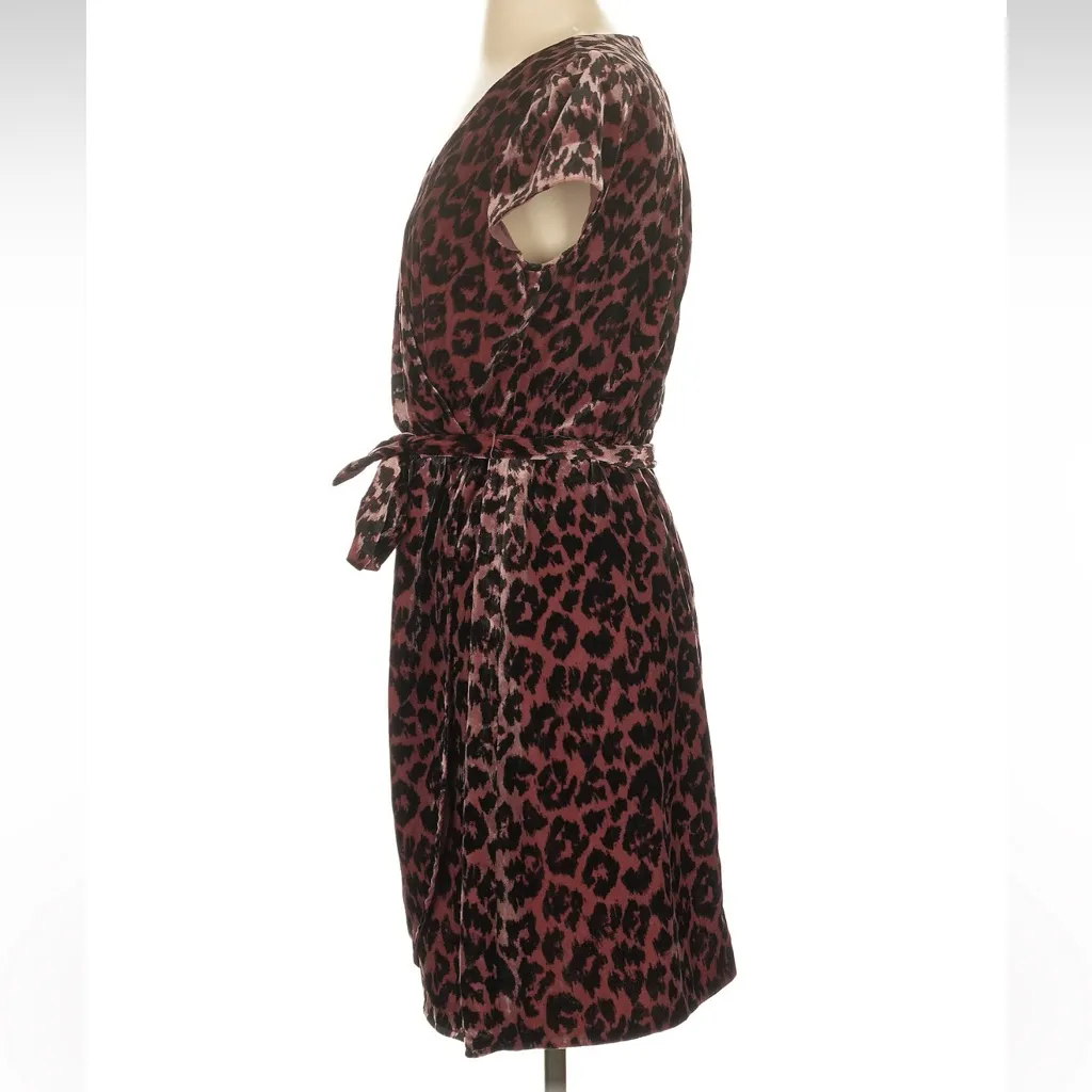 J. Crew Faux Wrap Velvet Rose Leopard Print Dress Size 2 XS Shabby Chic - Image 6