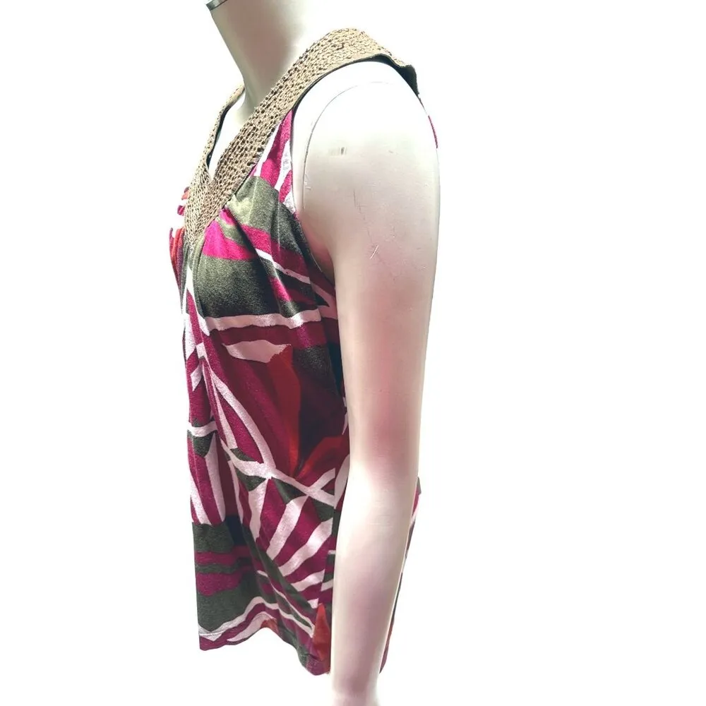 Calvin Klein Jeans Sleeveless V Neck Patterned Top M Cotton Polyester Blend - Image 7