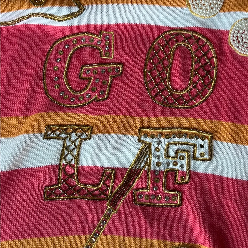 Vintage 90s IB Diffusion Sport Golf Stripe Sweater Pearl Medium Pink - Image 5