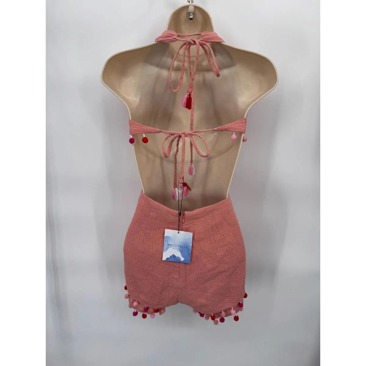 Revolve Majorelle Coquette Festival Romper Womens Small Pink Pom Pom Cotton‎ NEW - Image 7