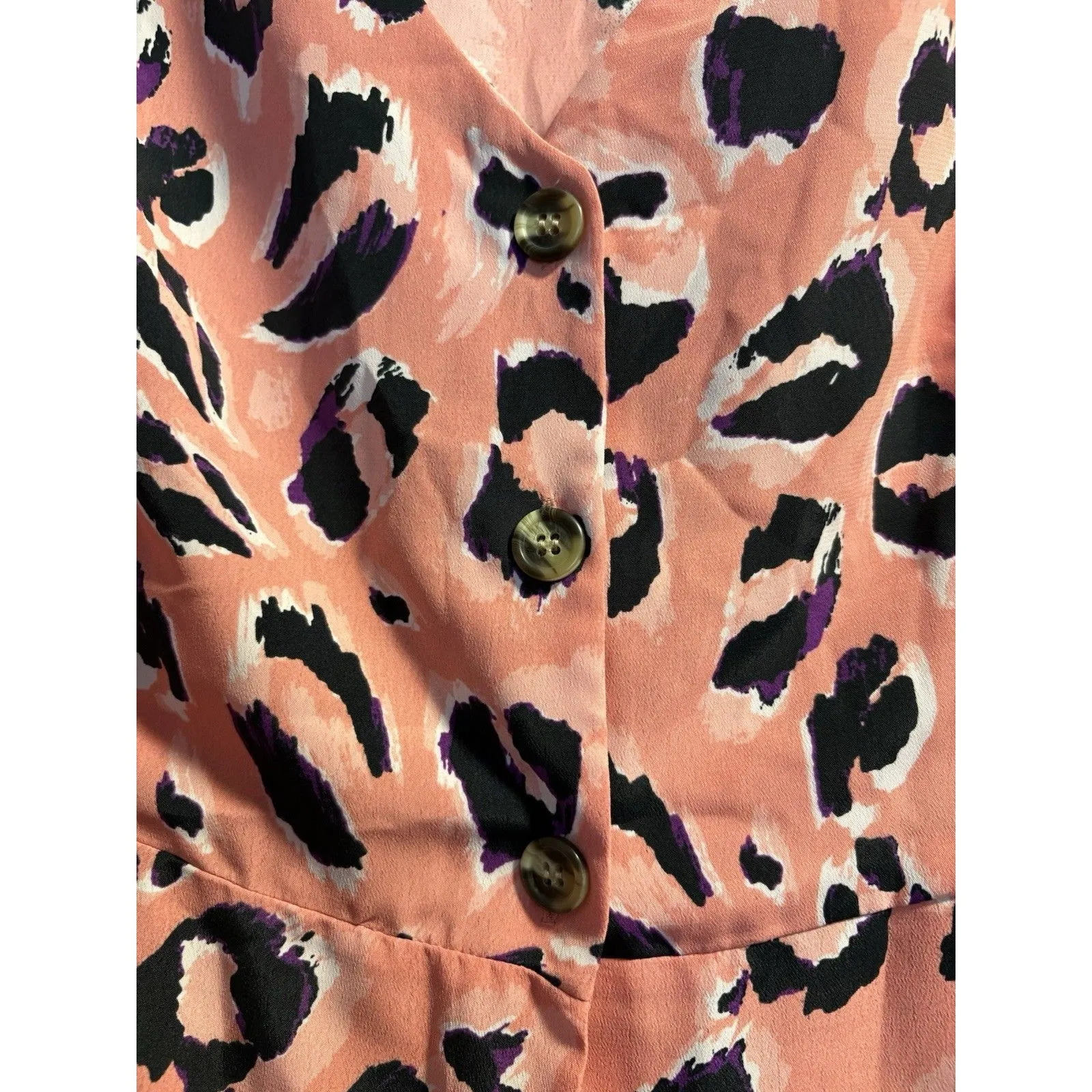 TopShop Shirt Womens Size 12 Pink Cheetah Print Tie Short Sleeves Aminal Print - Image 2