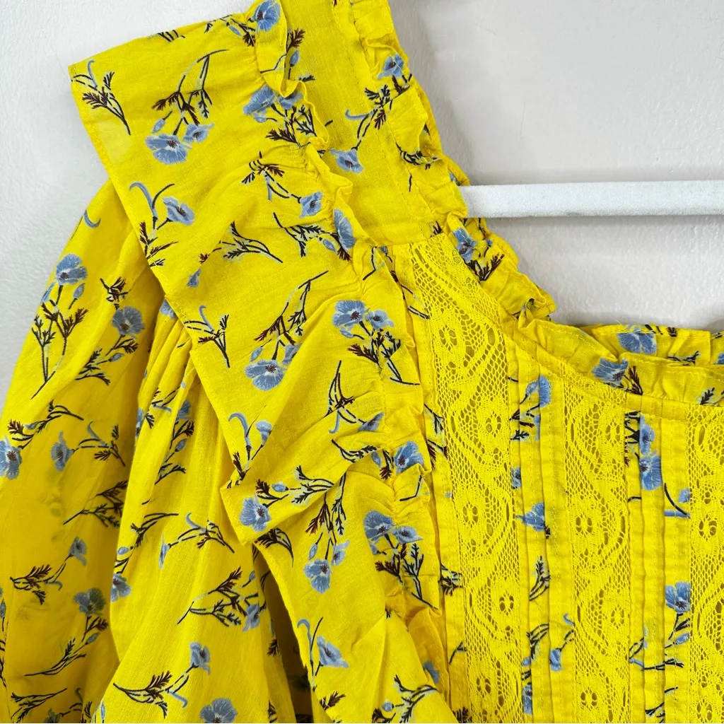 NEW Happy Nature Meadow Flower Ruffle Dress XL Yellow Ditsy Floral Cottagecore - Image 12