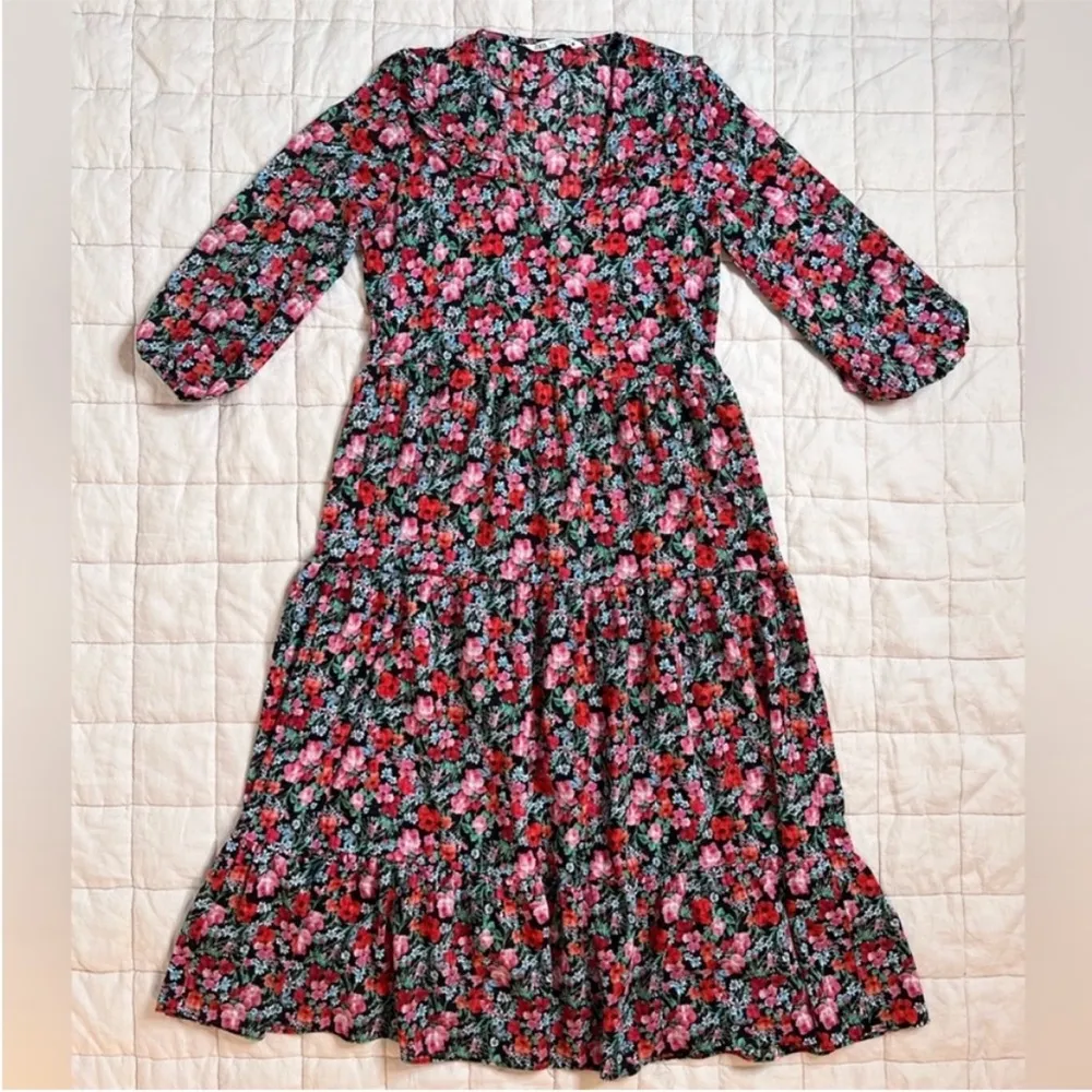 Zara Cottagecore Semi Sheer Pink, Red and Black Floral Midi / Maxi Dress -XS/S - Image 3