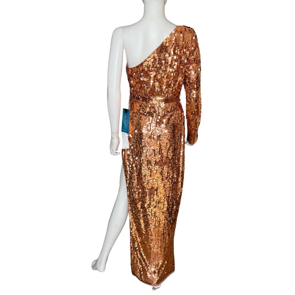 Mac Duggal Orange Sequined One Sleeve Column Gown 10788 Women’s Sz 8 - Image 5