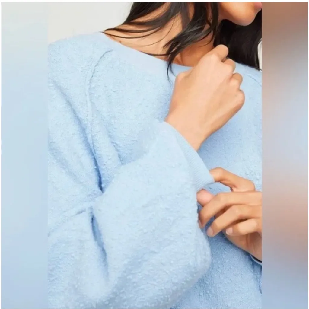 Free People Found My Friend Bouclé Pullover Crystal Sky Blue Size Large Oversize - Image 3