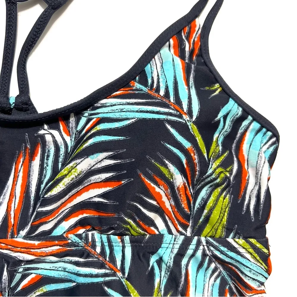 Mossimo Racerback Tankini Top Slate Multi Color Tropical Botanical Print NWOT S Gray - Image 4
