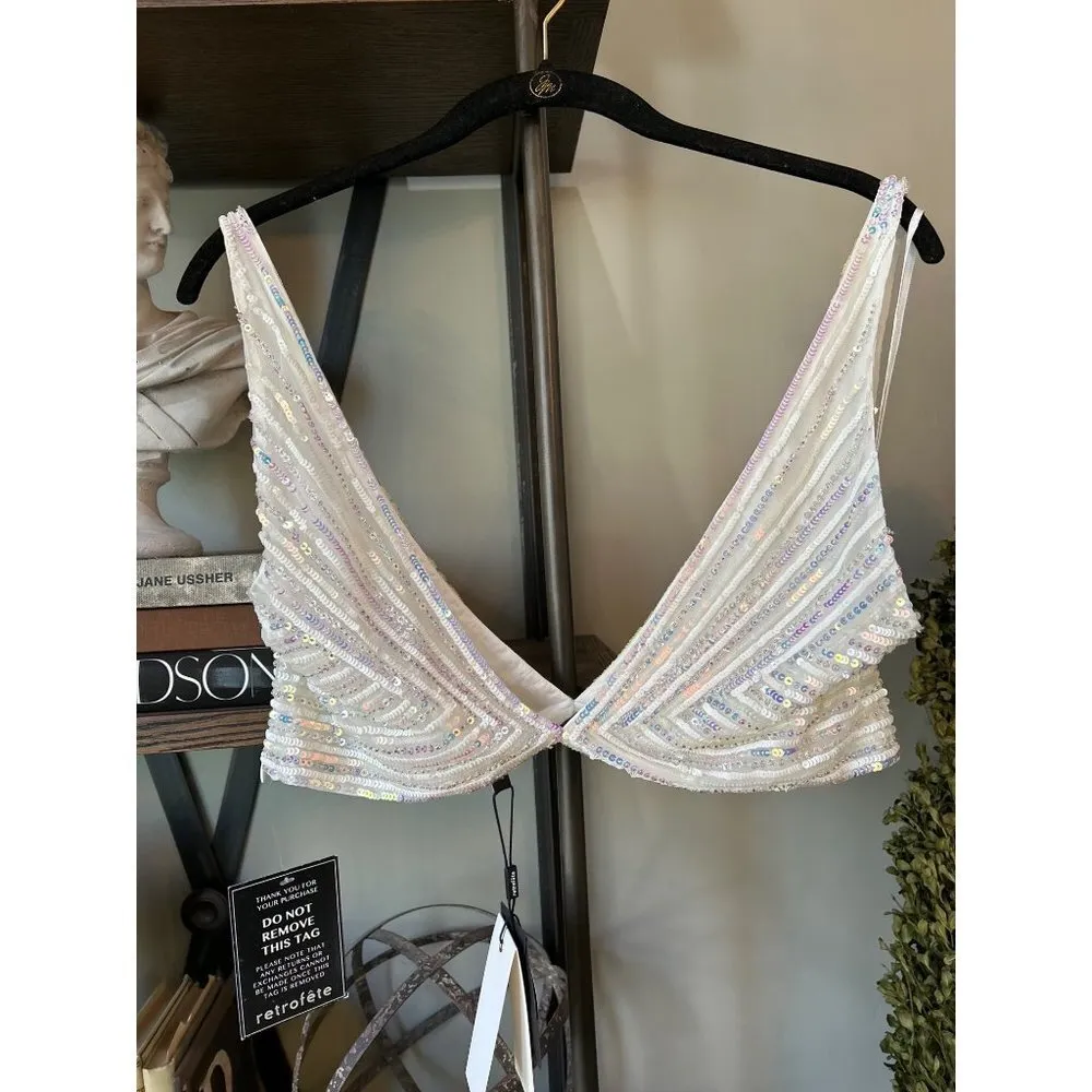 Retrofete Magda Irredescent Sequin Crop White Pearl Womens XL - Image 14