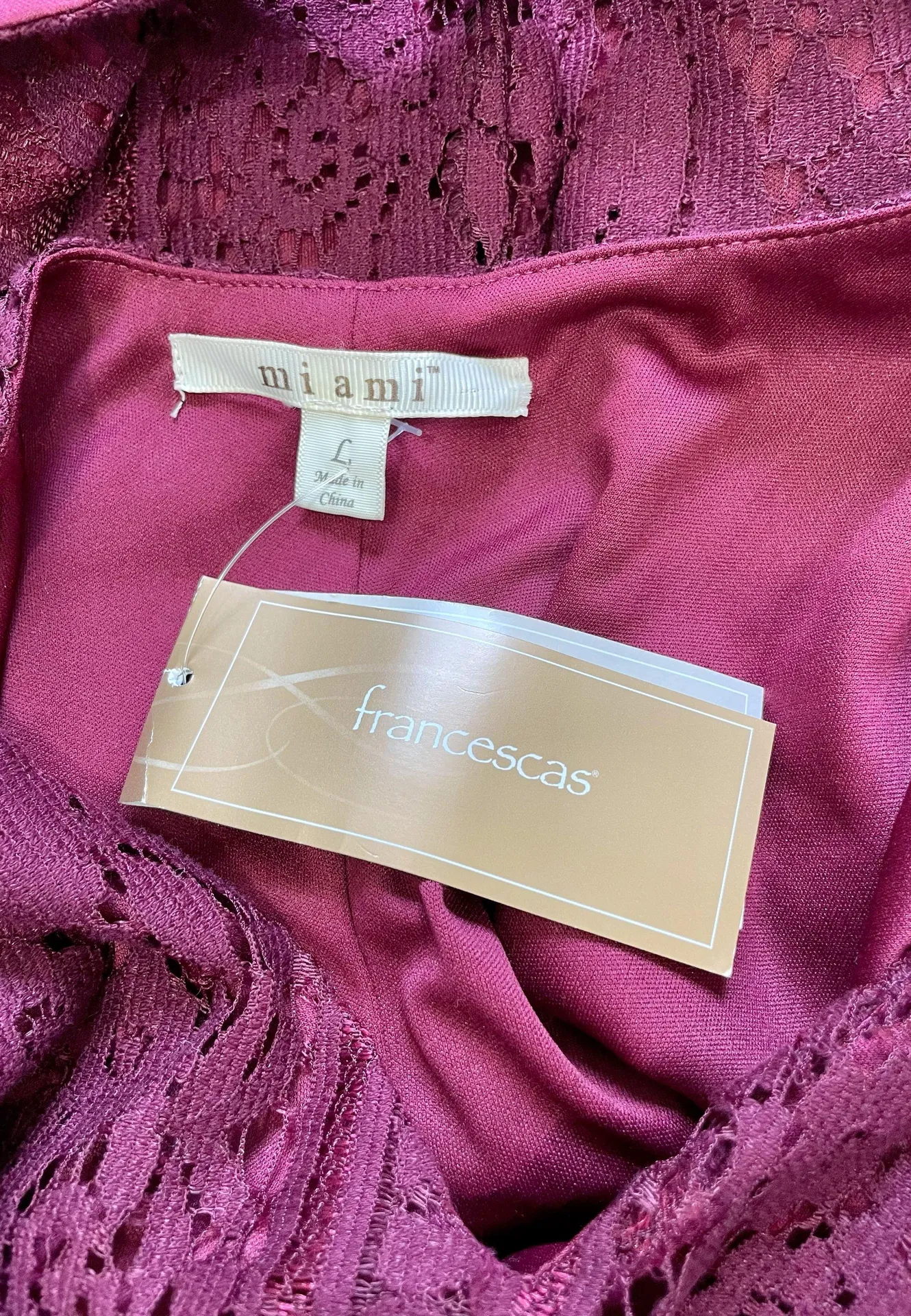 Francescas Burgundy Carson Lace Shift Dress NWT! - Image 10