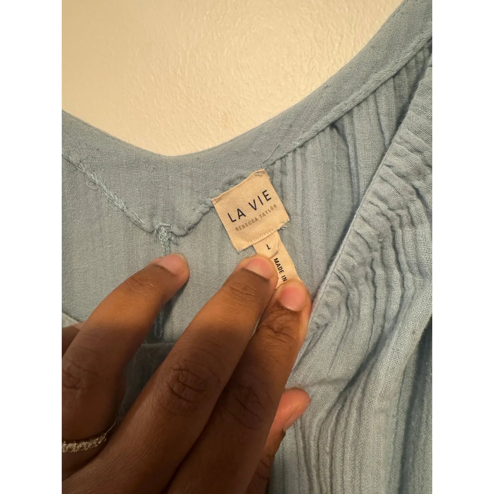 La Vie Rebecca Taylor Blue Tiered Midi Dress Women’s L Gauze Cotton Boho Peasant Size L - Image 7