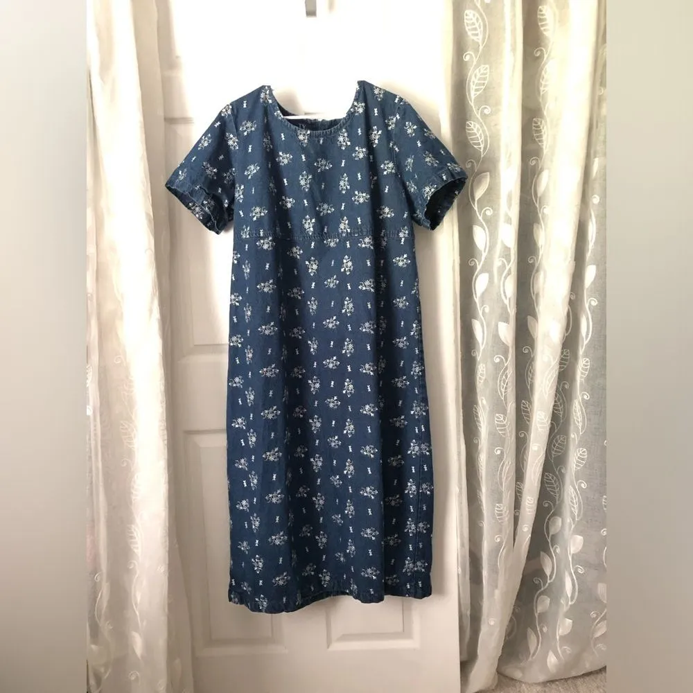 Vintage Original TY Wear Floral Denim 100% Cotton maxi jean Dress plus sz 1X Blue - Image 2