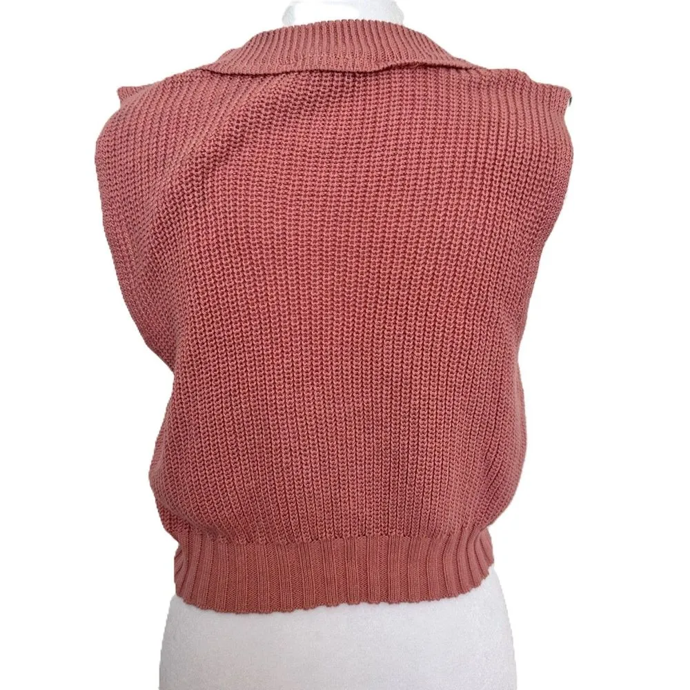 Women's Knit Cropped Sweater Vest Pink Size Small Cotton Blend Double Zero Brand - Image 3