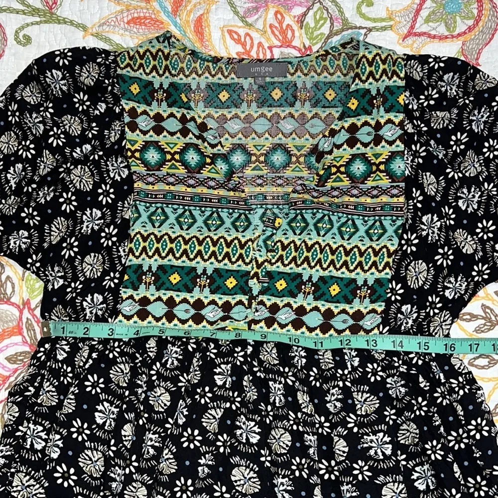 UMGEE womens small tunic dress geometric print sleeves around elbow v neck - Image 4