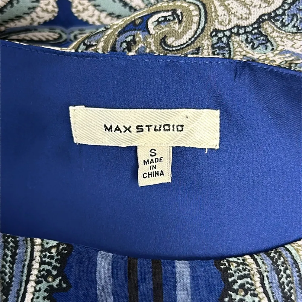 Blue Paisley Flowy Lined Sleeveless Trapeze Shift Dress Size S - Image 6