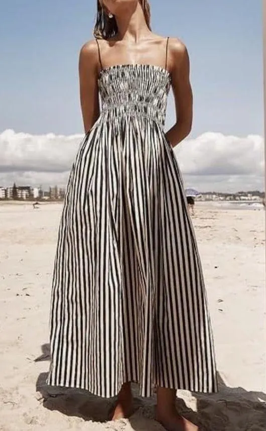 Striped Maxi Dress White Size M - Image 2