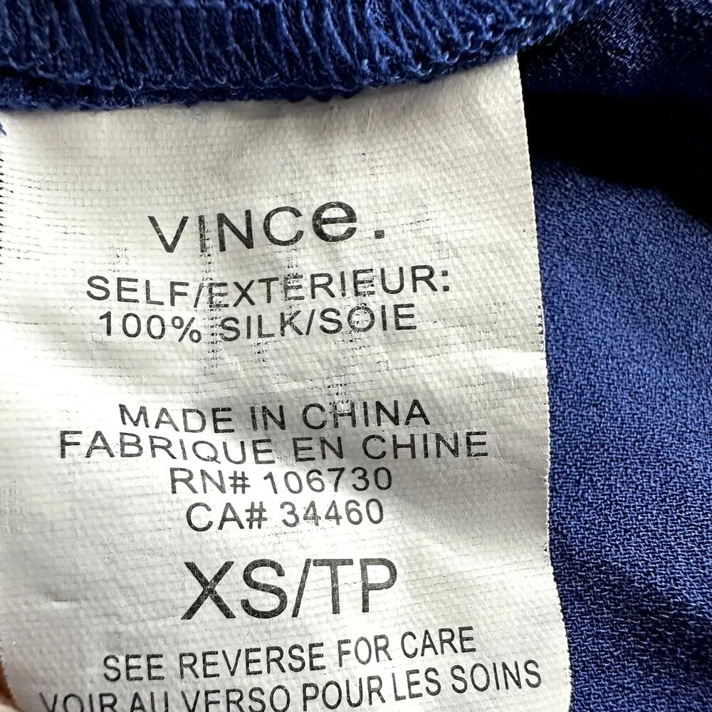 Vince Dolman Sleeve Shift Silk Dress Mock Neck Button Front Cobalt Blue XS - Image 3