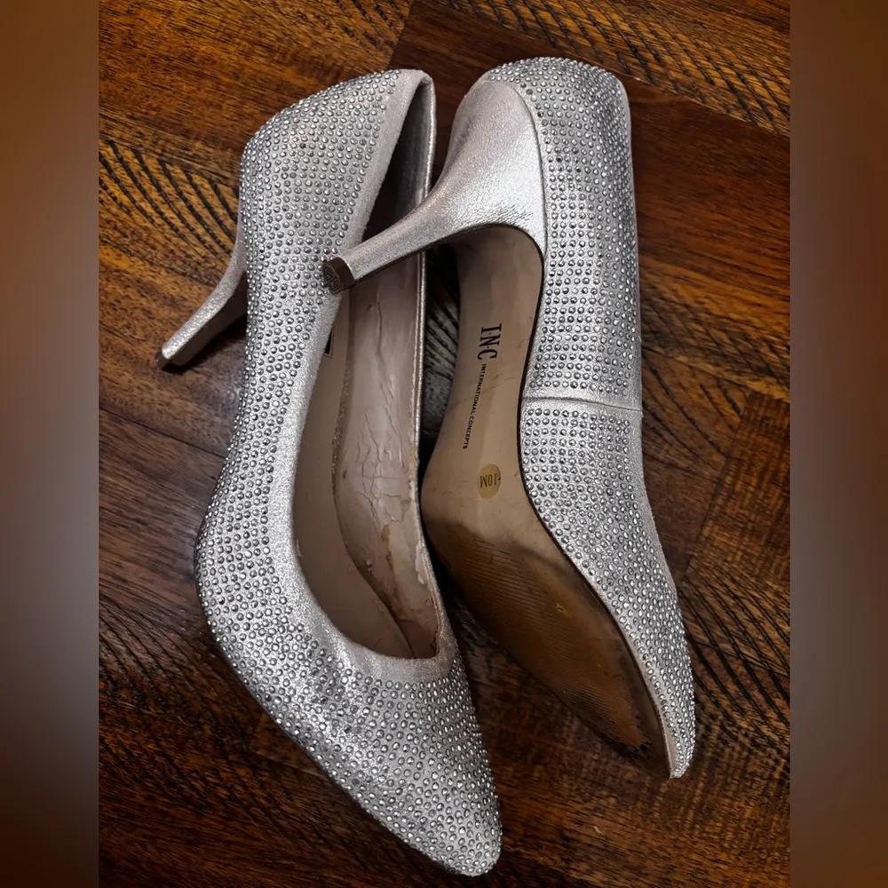 INC International Concepts Heels Silver Rhinestone Jeweled Pumps Size 10M - Image 6