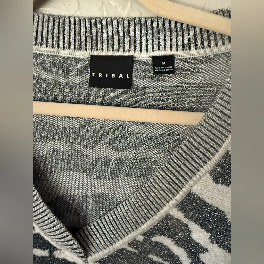 Tribal Sweater Dress Womens M Silver Gray Zebra Print Belted Tunic Top Size M - Image 2