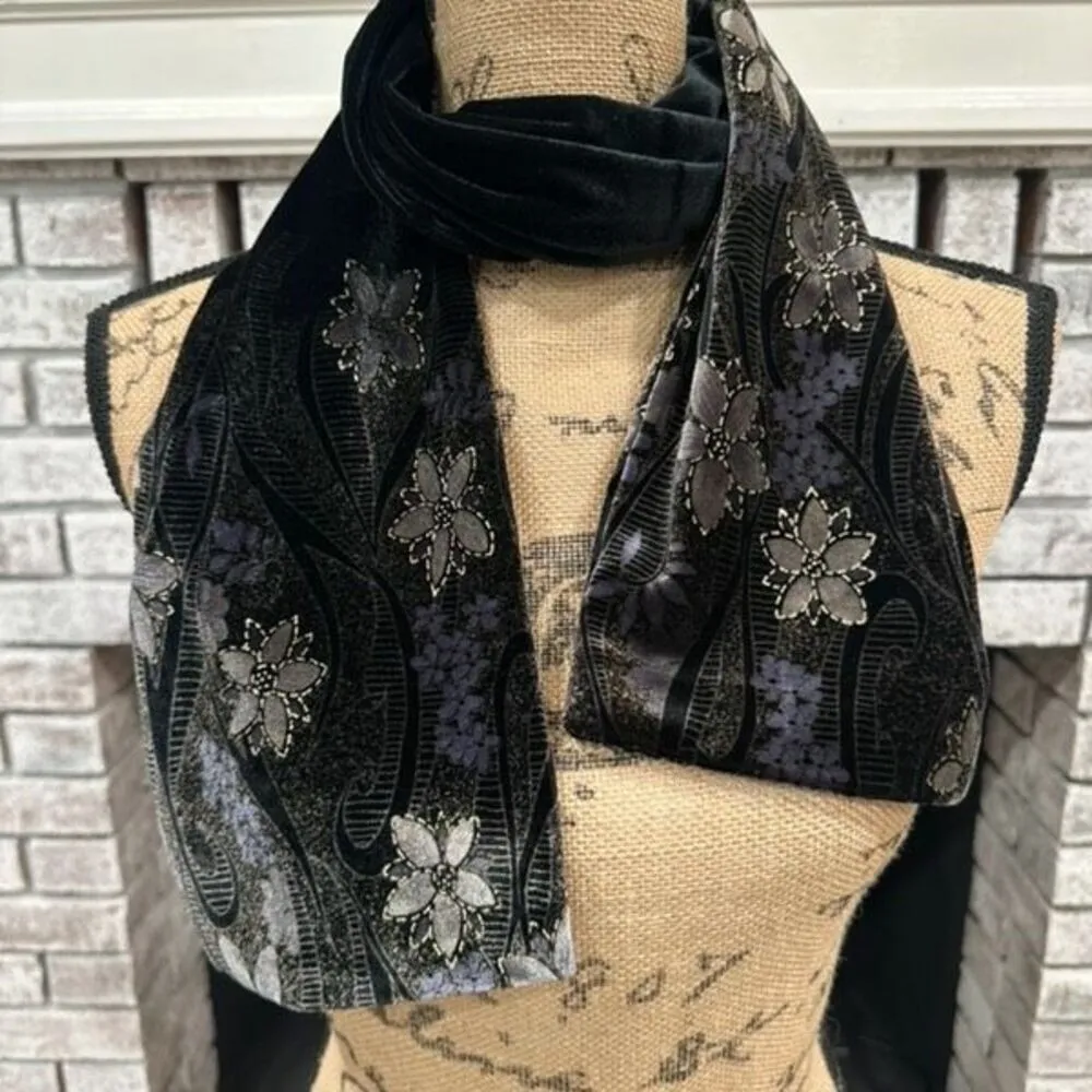 Stunning Vintage Black Velvet Embossed Scarf Floral Fairy ‎ Fairycore Whimsigoth - Image 10