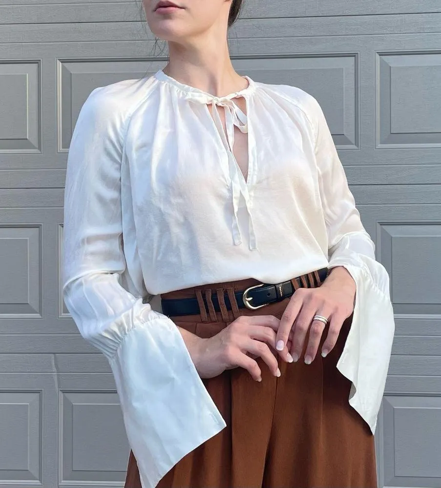 Club Monaco White Ivory Silk Long Sleeve Keyhole Choker Blouse XS - Image 2