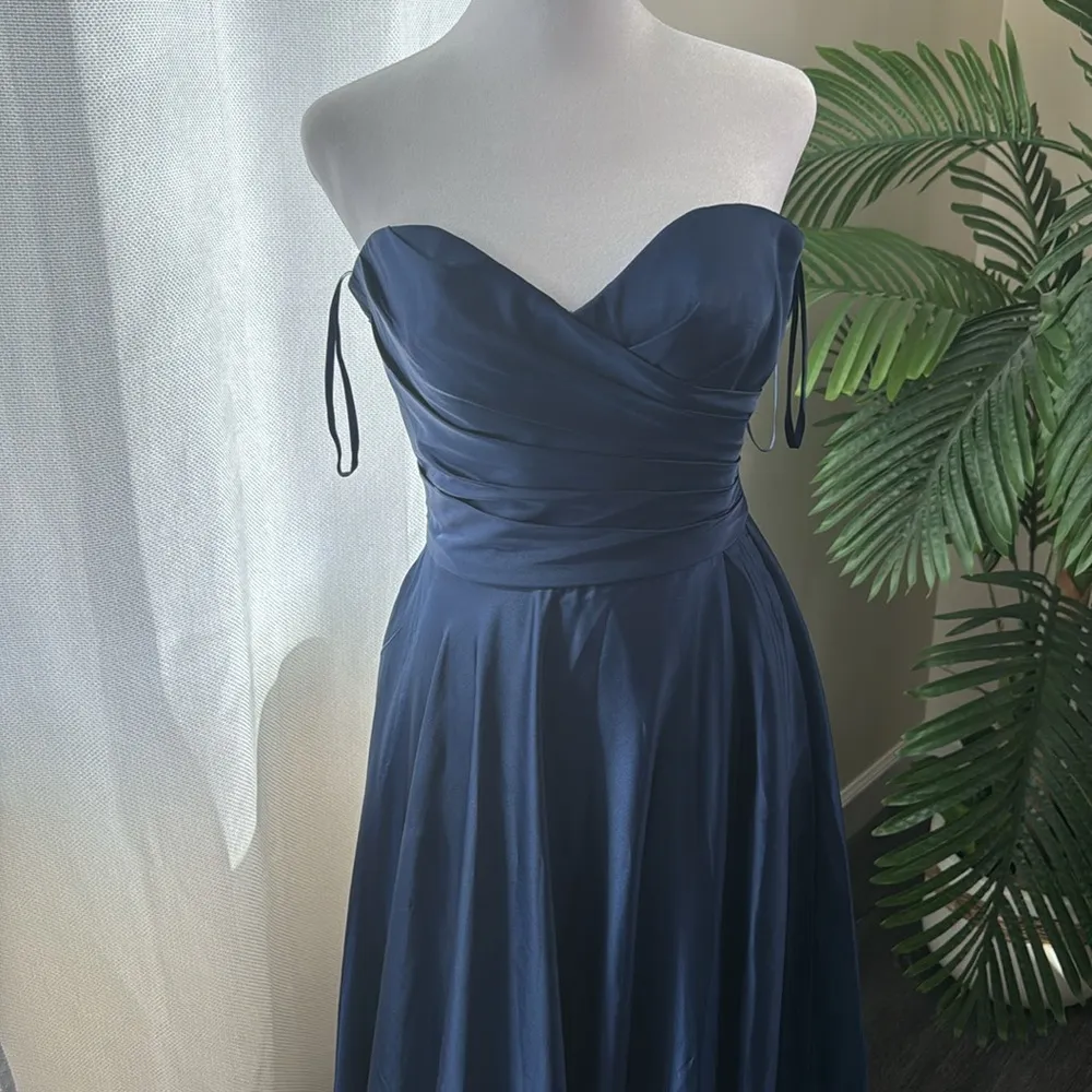 La Femme Strapless Slit Satin Ballgown, Navy, Size 0, $368 - Image 4