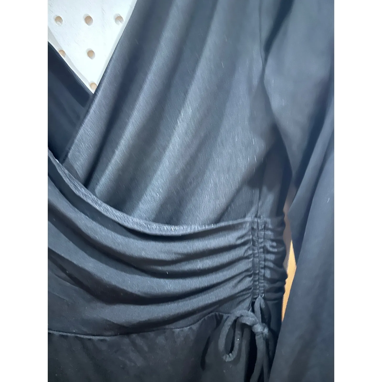 NEW YORK & COMPANY Black Wrap Dress Ruched Side 3/4 to long Sleeve XL - Image 5