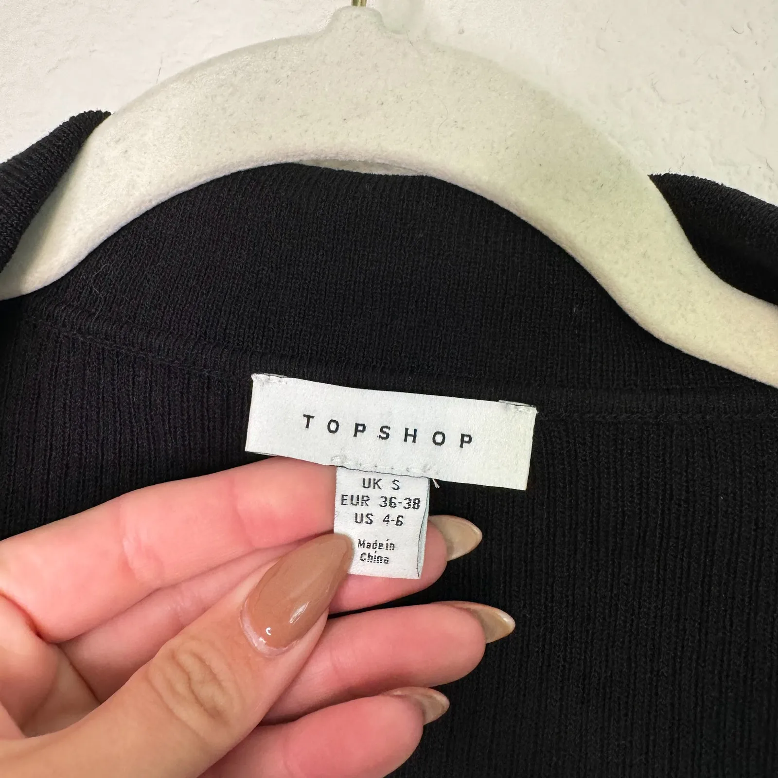 Topshop Black Ribbed Button Front Top - Image 6