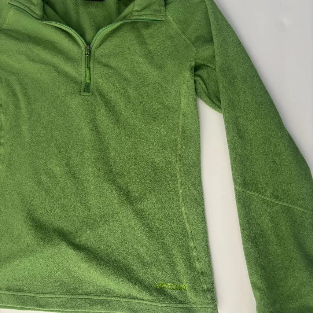 Marmot Green Fleece Quarter-Zip Pullover Women’s Medium - Floral Sleeve Detail - Image 4