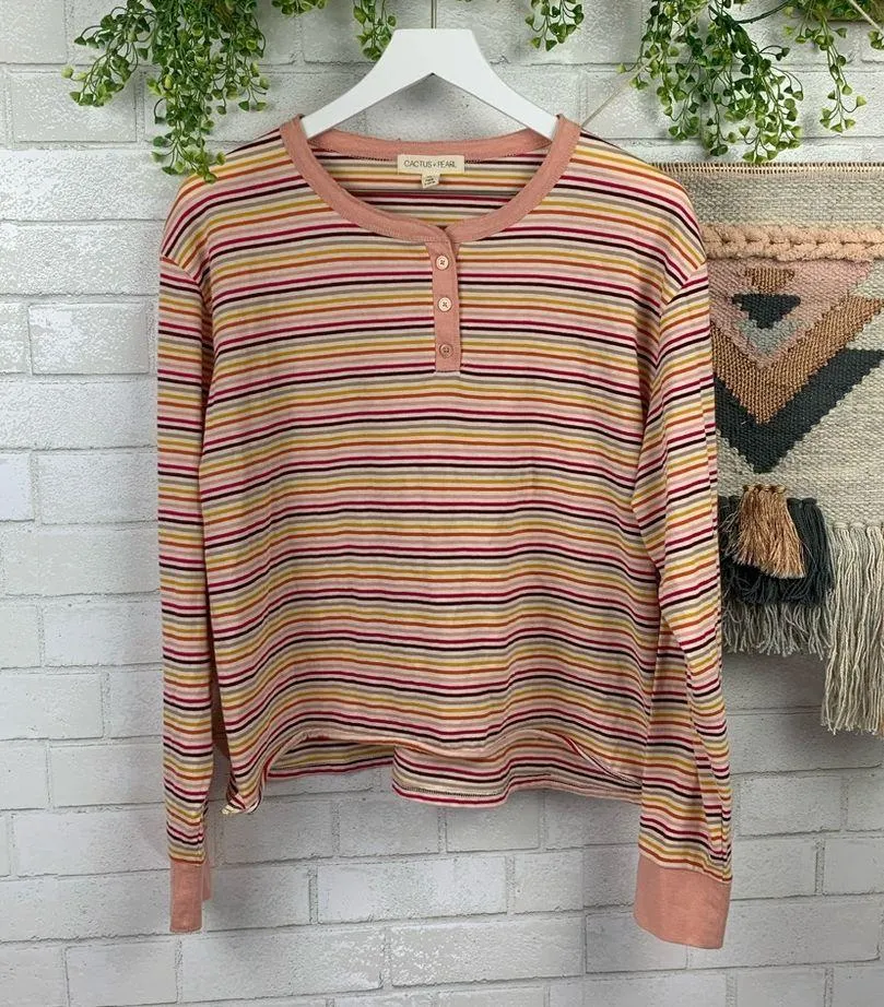 Cactus + Pearl NWT Retro Stripe Henley Top SZ XL - Image 3